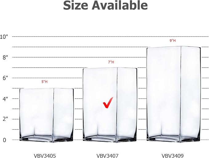 WGV Glass Rectangle Block Vase Bulk, Width x Length 3" x 4", Height 6.5", Clear Floral Planter Container Votive Candle Holder Wedding Party Event, Home Office Decor, 12 Pieces