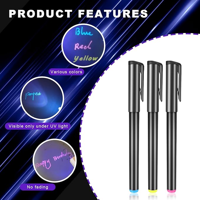 Invisible Ink Pen, Spy Pen with 9 PCS Mini UV LED Keychain Flashlight, Disappearing Ink Magic Pens with Black Light Markers for Secret Notes, Fit for Christmas Halloween Holiday Gifts (9 PCS)