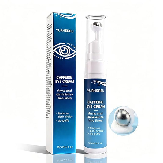 Caffeine Eye Cream with 360° Roller, Depuffing Serum with Caffeine, Collagen, Hyaluronic acid, Hydrating Under Eye Cream Firming Gel Reduce Puffiness, Dark Circle, Fine Lines & Bags, 0.5 Oz