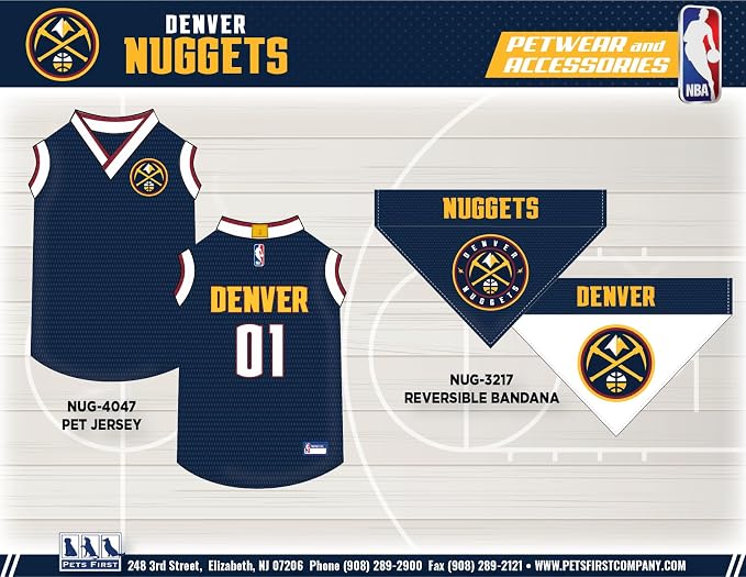 Pets First NBA Denver Nuggets Dog Jersey, Medium- Tank Top Basketball Pet Jersey