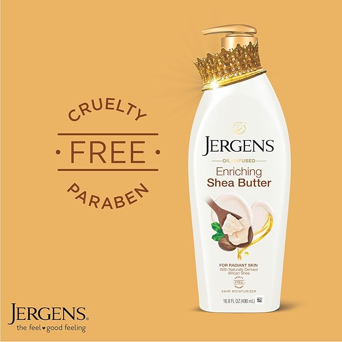 Jergens Shea Butter Hand and Body Lotion, Deep Conditioning Moisturizer, 3X More Radiant Skin, with Pure Shea Butter, Dermatologist Tested, 16.8 Oz, Pack of 3