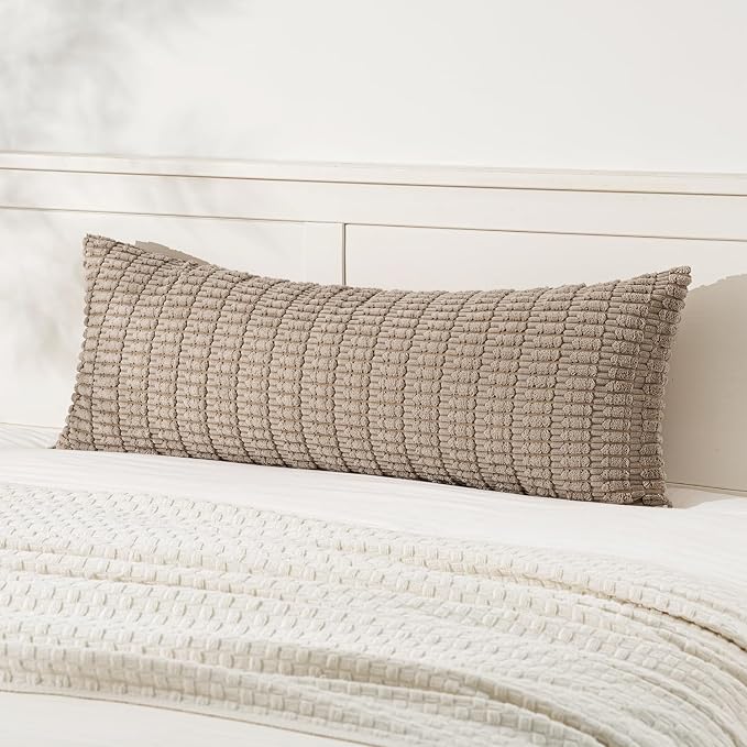 MIULEE Lumbar Corduroy Throw Pillow Cover for Bed 14x36 Light Brown | Pack of 1 Soft Long Decorative Cushion Cover Boho Farmhouse Accent Pillowcase Sofa Couch Livingroom Home Decor