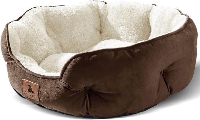 Small Dog Bed for Small Dogs, Cat Beds for Indoor Cats, Pet Bed for Puppy and Kitty, Extra Soft & Machine Washable with Anti-Slip & Water-Resistant Oxford Bottom, Brown, 20 inches