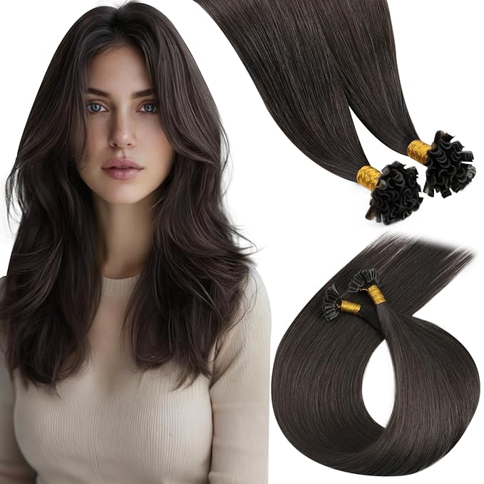 LaaVoo Ktip Human Hair Extensions Mocha Brown K Tip Hair Extensions Real Human Hair Pre Bonded Utips Extension Long Straight Hair 24 Inch 50g 50s