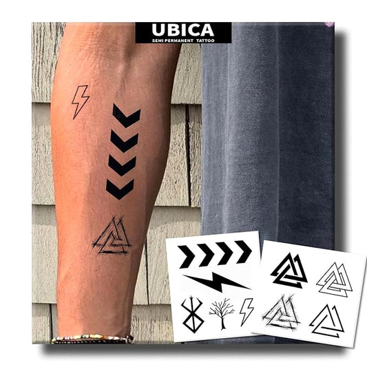 Tattoo Tech, 2 Sheets Black Thunder Ray Temporary Fake Tattoos For Men Arm Hand Neck, Semi Permanent Tattoo For Adults,Realistic, Waterproof and Non-Reflective,Minimalist Design, Last 2 Weeks
