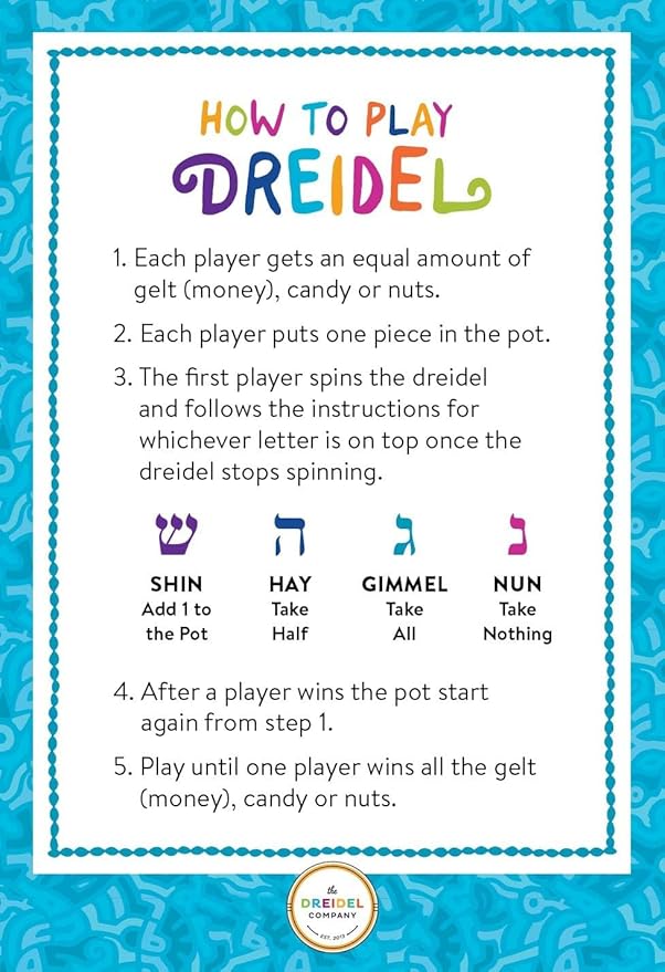 Wood Dreidel Bulk Solid Blue & White Wooden Hanukkah Dreidels Hand Painted with English Transliteration- Includes Game Instruction Cards (500-Pack)