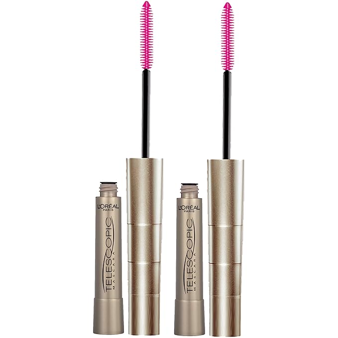 L’Oreal Paris Makeup Original Telescopic Mascara, Separating Mascara Volume and Length Formula, Washable, Black, 0.27 Fl Oz., 2 Count