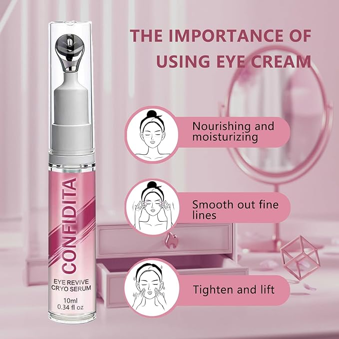CONFIDITA Eye Revive Cryo Serum – Cooling Anti-Aging Eye Treatment with Metal Massage Tip to Reduce Wrinkles, Dark Circles & Puffiness, 10ml