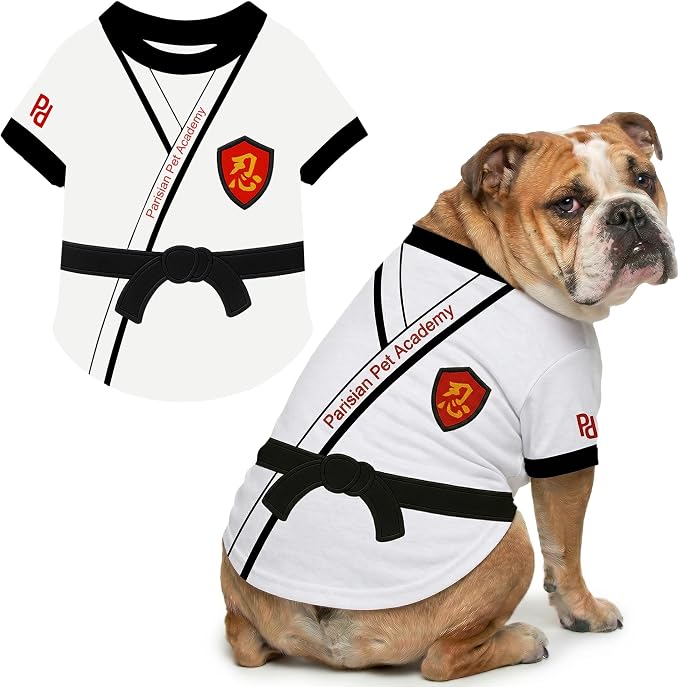 Parisian Pet Dog Karate Academy Shirt - Embroidered Pet Vest - 100% Cotton & Polyester Doggy Shirt - Lightweight Pet Clothes - Sleeved Puppy Costume - Funny Shirts for Large Dogs - 3XL