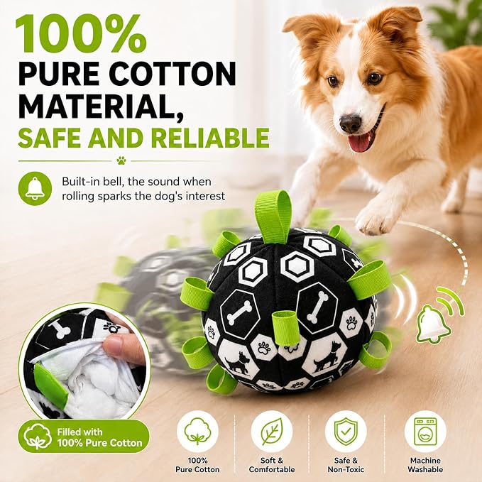 Dog Toys Dog Balls, Dog Soccer Ball Toy with Strap & Built-in Bell