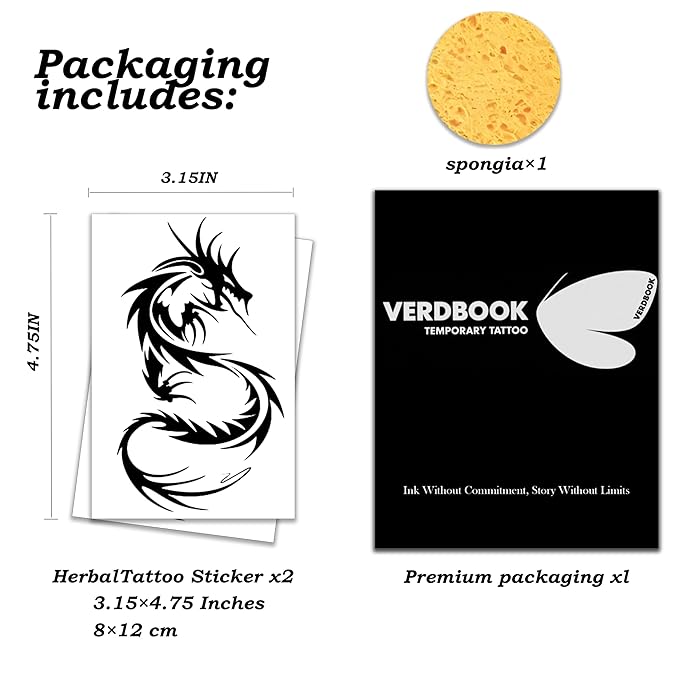 Waterproof Temporary Tattoos: 2-Sheet Tattoo Kit with Realistic Body Stickers, Semi-Permanent Tattoos for Adults Lasting 7-15 Days – Safe for Men & Women, Dragon Pattern.