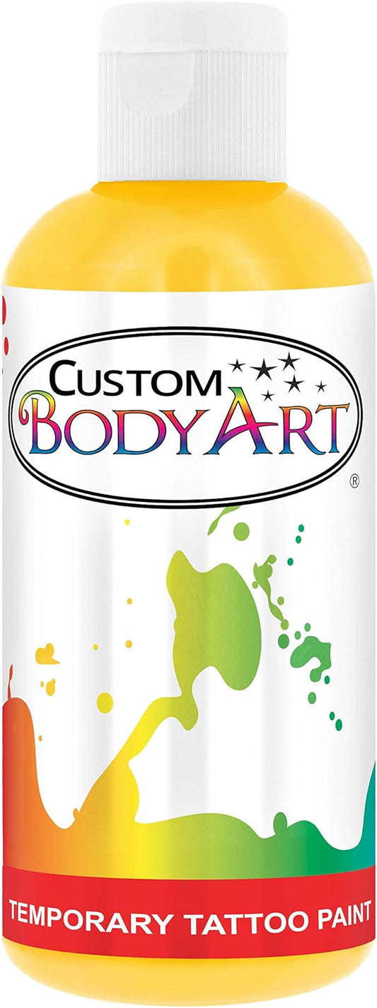 Custom Body Art Yellow Airbrush Body Paint 8oz - Alcohol-Based, Waterproof, Body Paint for Adults, Cosplay, Temporary Tattoos