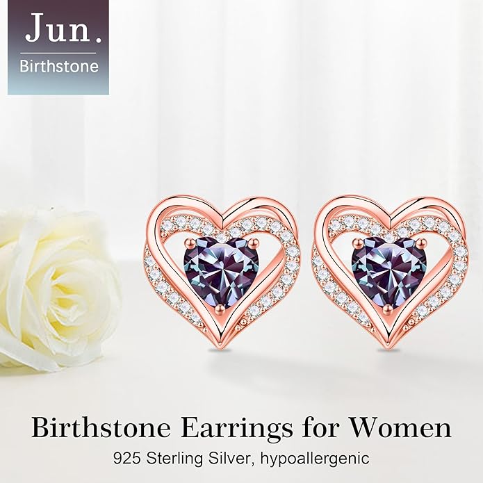 Iefil Christmas Earrings for Women, 925 Sterling Silver Birthstone Stud Earrings Birthday Gifts for Women