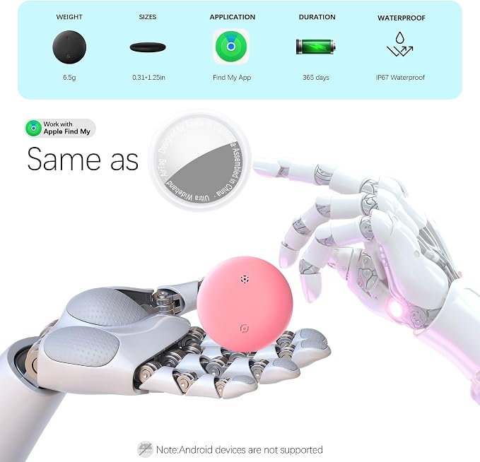 Cat Tracker, GPS Pet Tracker for Cats (Only iOS), Leather Cat Collar with Tracker, Works with Any Collar, No Monthly Fee, Compatible with Apple Find My App not for Android (Pink)