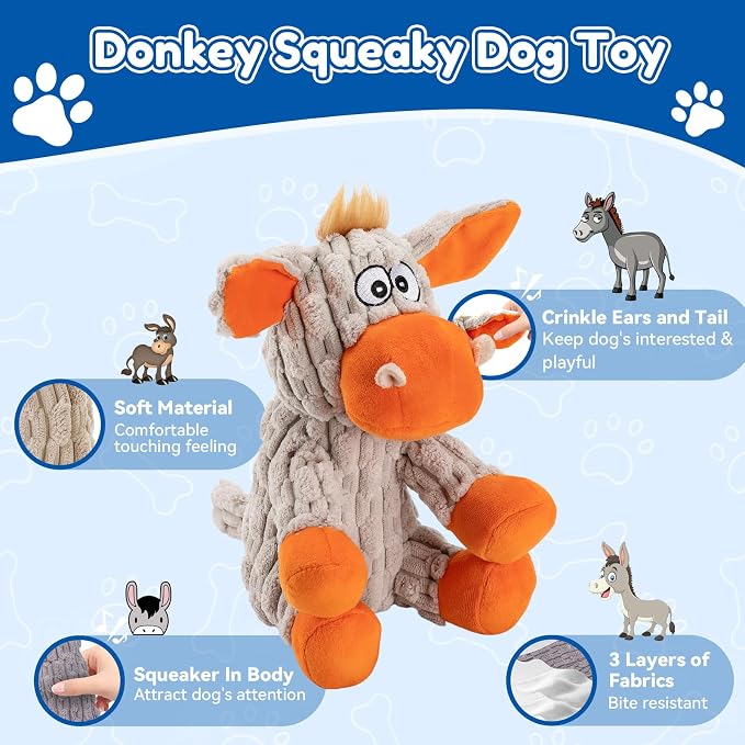 loncoldy Squeaky Dog Toys, Tough Chew Toys for Dogs, Crinkle Interactive Squeaky Stuffed Dog Toy for Medium Small Puppy Breeds, Plush Dog Toy to Keep Them Busy, Pet Toys for Dogs