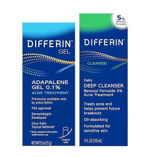 Differin Acne Skin Care Kit, Differin Gel Retinoid Acne Treatment for Face with 0.1% Adapalene & 5% Benzoyl Peroxide Face Wash & Body Wash, Designed for Pimple and AcneProne Skin (Pack of 10)