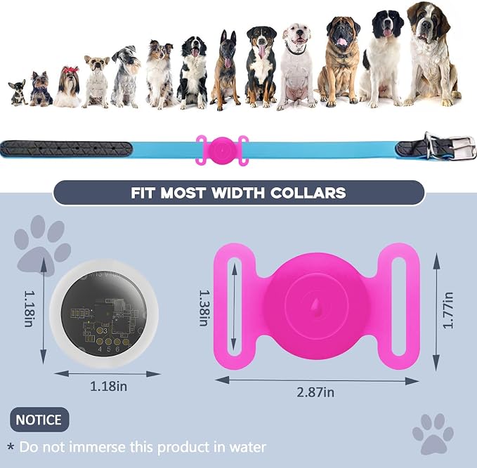 GPS Tracker for Dogs, Mini GPS Pet Tracker with Silicone Cover, IPX8 Waterproof GPS Tracker for Kids,No Monthly Fee,Work with Apple Find My(iOS Only),Dog Tracker Finder Tracker Pets-YGPink-3
