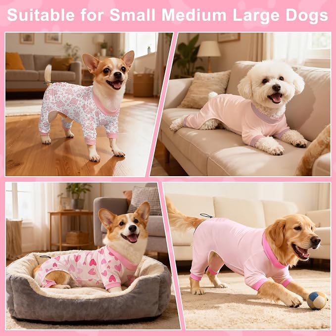 Bienbee Dog Pajamas, 4 Pack Adjustable Onesies for Small to Large Dogs S | Dog Shedding Suit with Soft Fabric, Breathable & Stretchy, and Adjustable Back Length for Sleeping Lounging and Daily Use