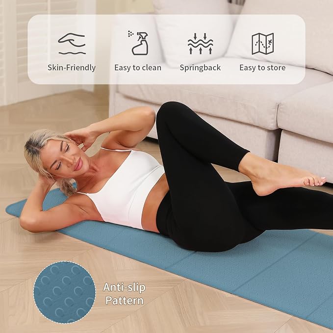 PAIDU Foldable Yoga Mat - 10mm Extra Thick, 75"26" Non-Slip Exercise Fitness Mat | SGS Eco-Certified, Portable for Yoga/Pilates/Studio/Home Workout