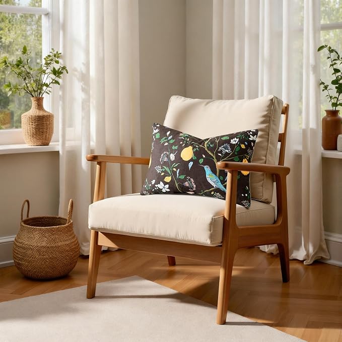 MUSSEL Brown Velvet Floral Decorative 12x20 Lumbar Pillow Covers Set of 2 | Durable and Sturdy,Botanical Printed Pattern,Throw Pillows Case,Rectangle,Colorful Farmhouse,Home Sofa Bed Couch Decor