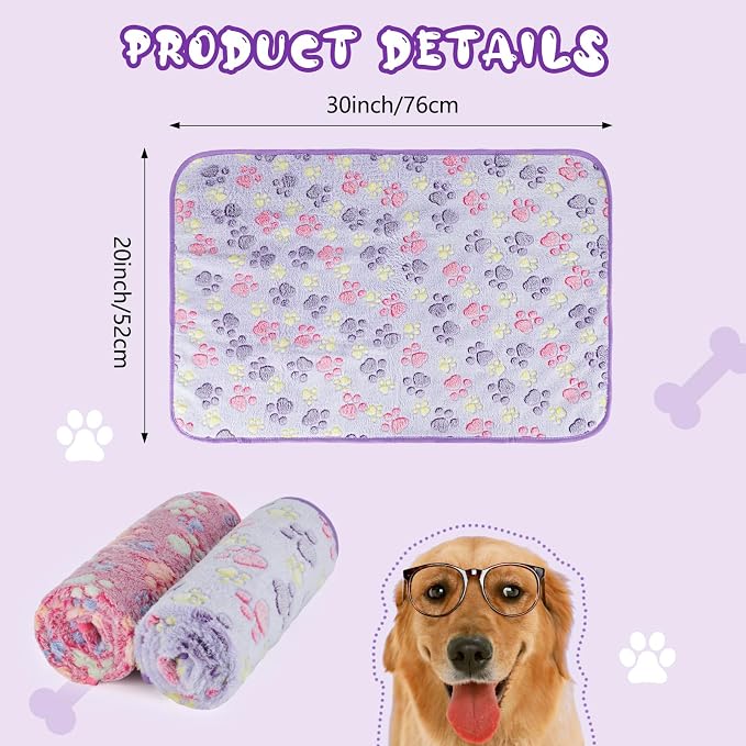 YUEPET Waterproof Dog Blankets, 2 Pack Washable Reversible Throw 40 x 30 in | Purple/Pink Pair, Soft Fleece with Mylar Layer, Machine Washable, Puppy Blanket for Bed/Sofa/Car, Medium/Large Dogs and Cats