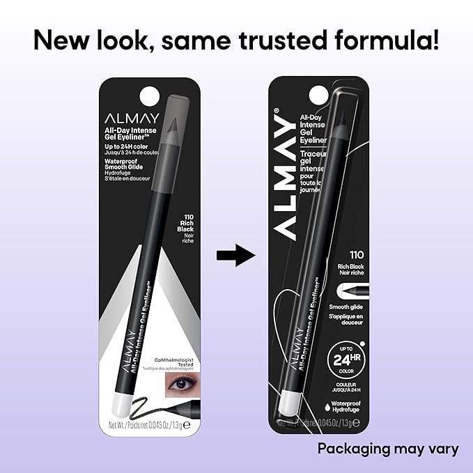 Almay Gel Eyeliner, Waterproof, Fade-Proof Eye Makeup, Easy-to-Sharpen Liner Pencil (Packaging May Vary), 120 Nocturnal Navy, 0.045 oz