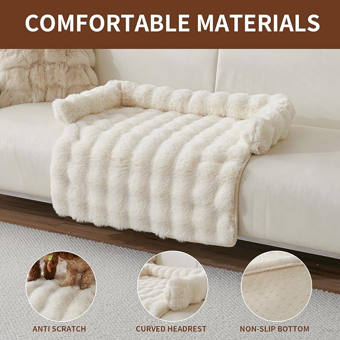 Dog Couch Bed for Dogs & Cats (29.5"x29.5"), Washable Plush Dog Bed for Couch with Bolster, Non-Slip Bottom, Furniture Protector for Sofa, Bed & Car Seat
