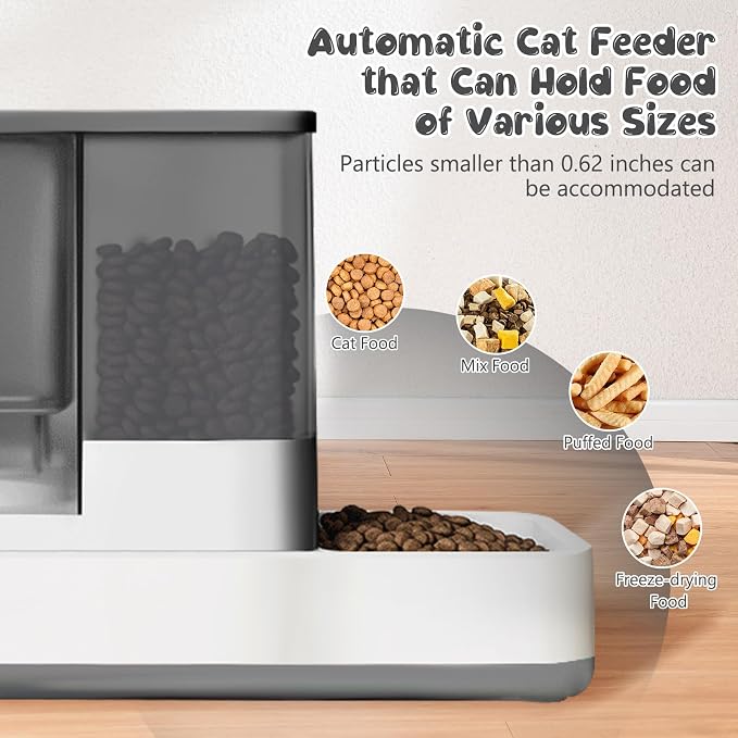 GearRoot Automatic Cat Feeder and Water Dispenser, 2 in 1 Gravity Pet Food Feeder and Water Dispenser Detachable Cat Food Dispenser for Small Dogs and Cats, Gray