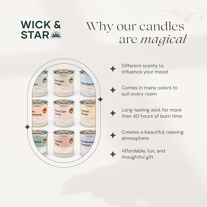 Wick & Star Vegan, Wood Wick, Natural Coconut Soy Wax Aromatherapy Candle, Clean Burning (Arroz con Leche)