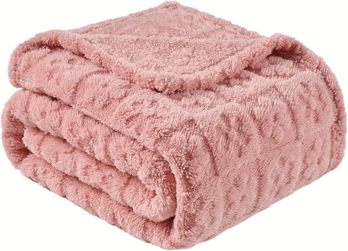 Pink Floral Plush Throw Blanket 50 x 60 Inch, Soft Fuzzy Fleece, Cozy Decorative Blanket for Couch, Sofa, Bed and Bedroom