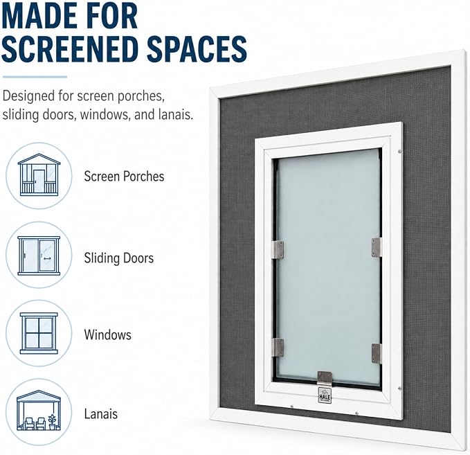 Screen Cat & Dog Doors | Single Flap | 1/2" Frame Screen Doors ONLY | Skilled Install Required | Heavy Frame of Extruded Aluminum | Steel Reinforced Corners | Fresh Air in, Bugs Out! | Hale Pet Door