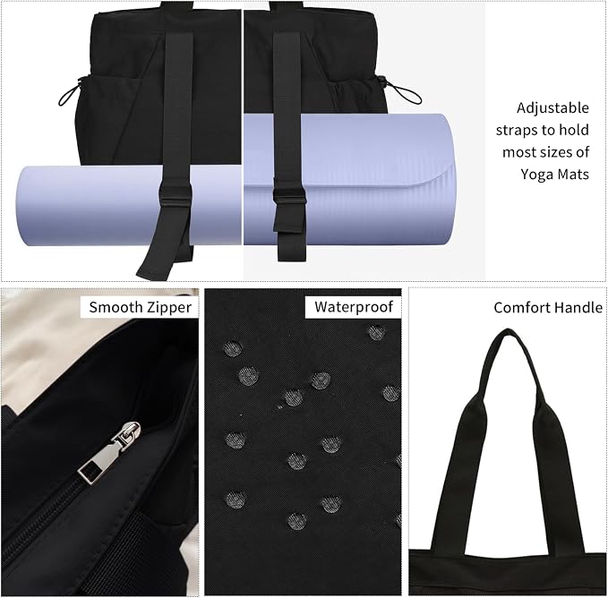 Yoga Bags for Women Gym Tote Bag with Adjustable Mat Holder Yoga Mat Carrier Shoulder Bags for Workout Pilates Travel Beach Work Shop