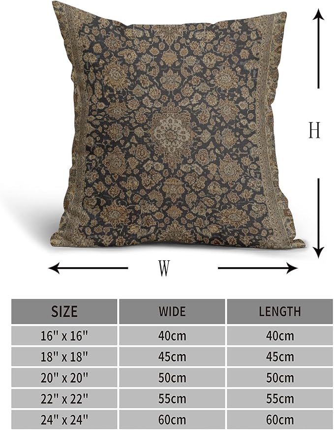 Vintage Boho Carpet Brown Black Pillow Covers 16x16 Inch Set of 2 Antique Bohemian Floral Print Linen Throw Pillow Cases Outdoor Linen Cushion Cover Farmhouse Decor for Bedroom Home Sofa Couch Bed