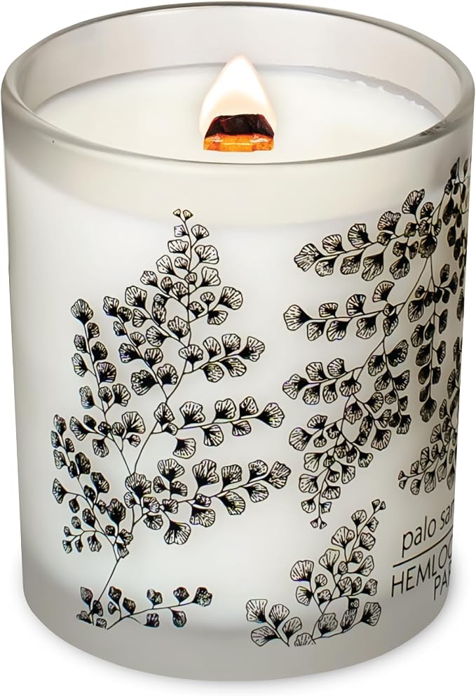 Hemlock Park Palo Santo Frosted Scented Candle | Crackling Wood Wick, Botanical Fragrance & Coconut Apricot Wax | Up to 50 Hour Burn Time | 7.2 oz | Made in USA