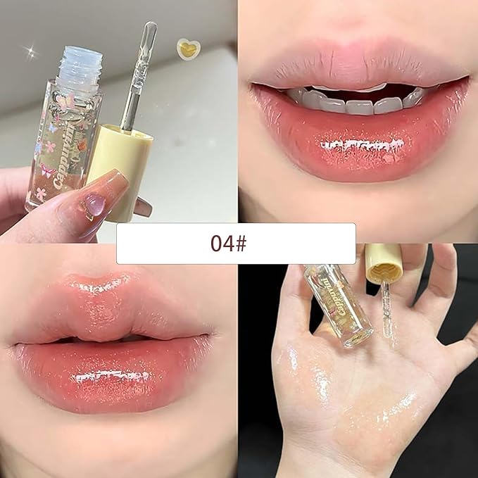 4Pcs Clear Lip Gloss Oil Set, Glitter, High Shine, Moisturizing, Long Lasting Plumping Lip Oil, Lip Glow Oil for Kids and Teens