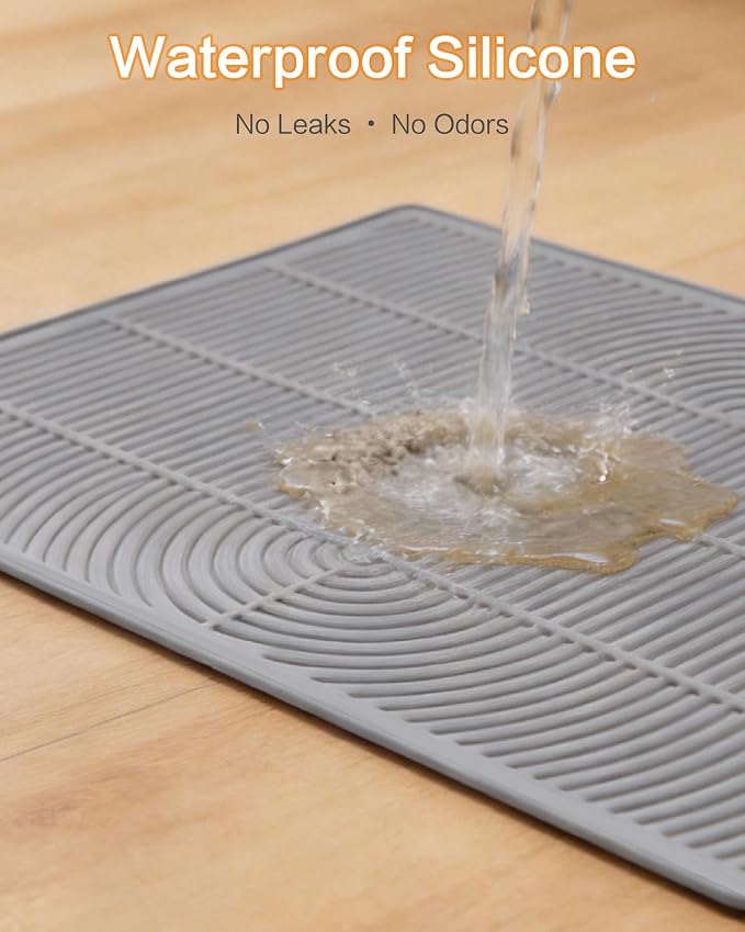 Extra Large Cat Litter Mat XL, 47" x 35", Silicone Waterproof | Traps litter, Easy to clean, Vacuum & wipe off, Waterproof backing, Non-slip design, Soft on paws