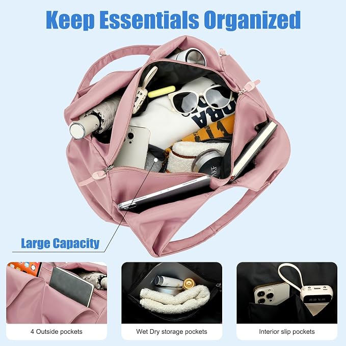 Forestfish Yoga Gym Bag For Women With Shoes Compartment & Wet Dry Storage Pockets Lightweight Duffel Bag, Pink