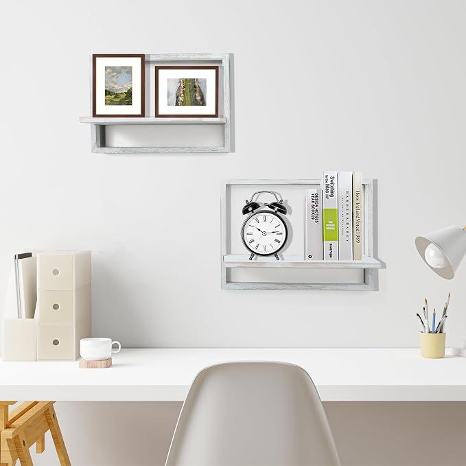 Floating Shelves for Wall,Decorative Wall Shelves,Plants Shelf Framed | Square Wall Decor,Art Sconces Artificial Vases Hanging Storage Shelf for Bathroom Living Room,Wood,Set of 4,Rustic White