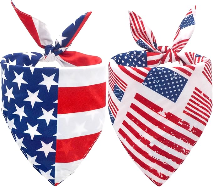 American Flag Dog Bandanas 2PCS-XLarge,4th of July Pet Scarf,Triangle Dual-Layer Design Patriotic Costume for Memorial Day & Independence Day,Red White & Blue Outfit for Boys and Girls Dogs