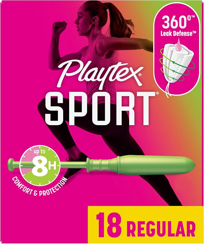 Playtex Sport Tampons Regular Absorbency, Fragrance-Free - 18ct | Regular Tampons for Women, Feminine Care, Playtex Tampon with 360 Leak Defense