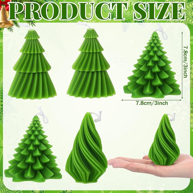 Conelist 6 Pcs Christmas Tree Candles Christmas Tree Shaped Taper Candles Decorative Xmas Wax Scented Candlesticks for Xmas Eve Winter Holiday Home Table Decoration Gift(Green,Mixed Style)