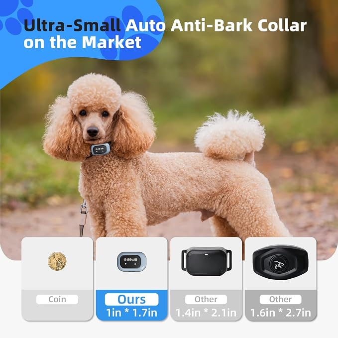 2026 Ultra-Small Bark Collar with Optional Shock, Vibration & Sound, Barking Record Collar for Small Dogs 5-15lbs, Only 1 * 1.7in & 0.8oz, Rechargeable, IPX7 Waterproof, 5 Sensitivity Levels (Blue)