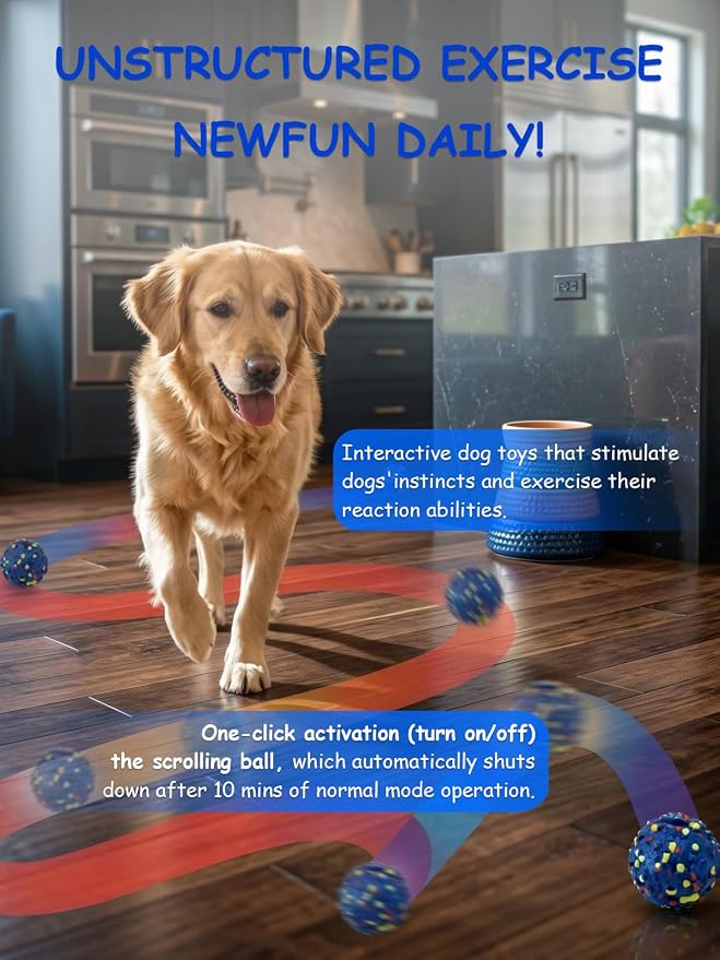 Smart Interactive Dog Toy, Automatic Moving Bouncing Dogs Ball for Boredom, Interactive Dog Toys for Small, Medium, Large Dogs to Keep Them Busy & Boredom Relief, E-TPU with Waterproof-Blue