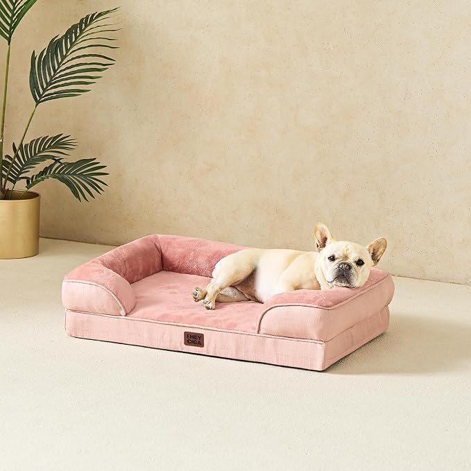 EHEYCIGA Orthopedic Dog Beds Large Sized Dog, Waterproof Washable Pet Bed | Non-Slip Bottom and Egg-Crate Memory Foam XL Dog Couch Bed with Washable Removable Cover, Dusty Pink