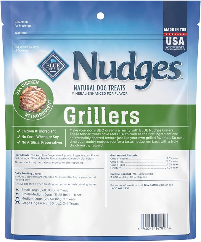 Blue Buffalo Nudges Grillers Natural Dog Treats, Made in the USA with Real Chicken, 16-oz Bag (Pack of 5)