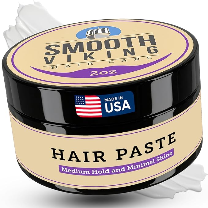 Smooth Viking Hair Paste for Men - Hair Styling Cream with Minimal Shine & Medium Hold Hair Products for Men, Hair Cream for Men, Styling Paste for Textured Messy Hairstyle - Made in USA, 2oz