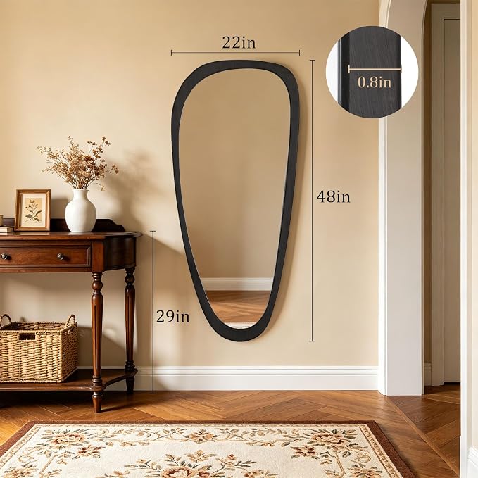 Asymmetrical Irregular Wall Mirror, Decorative for Bedroom Living Room Entryway Hall, Wood Frame for Mid Century Modern Decor 48" H x 22" W, Dark Brown