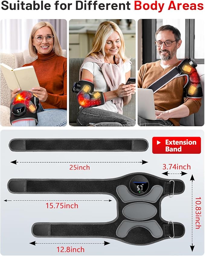 Upgraded PRO Red Light Therapy Knee Brace & 4 Vibration Massage - Rechargeable Controller, 660nm&850nm Red Light Therapy Heated Device for Knee/Elbow/Shoulder