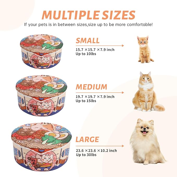 寵幸 Ramen Noodle Cat Bed, Soft Warm Washable for Cats Dogs | Creative Pet Nest, Indoor Use, Removable Cushion, Multi-Size Fit, Dog & Cat Dual Use