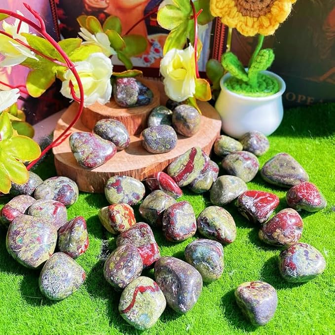 DUQGUHO Dragon Blood Stone Crystals Bulk Natural Irregular Polished Stones Tumbled Crystals Gemstone Rocks for Beginners Gift 200g